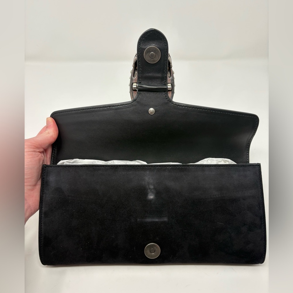 Gucci Black Suede Dionysus Clutch Bag Evening Silver Jeweled Luxury Horseshoe - Picture 6 of 11